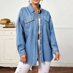 Women's Oversized Denim Jacket with Flap Pockets Fashion Glam