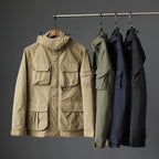 Men's urban field jacket with multiple pockets, wind-resistant surface and concealed hood Fashion Glam
