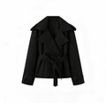 Women's Short Cut Trench Coat with Waist Belt and Wide Lapels Fashion Glam