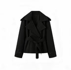 Women's Short Cut Trench Coat with Waist Belt and Wide Lapels Fashion Glam