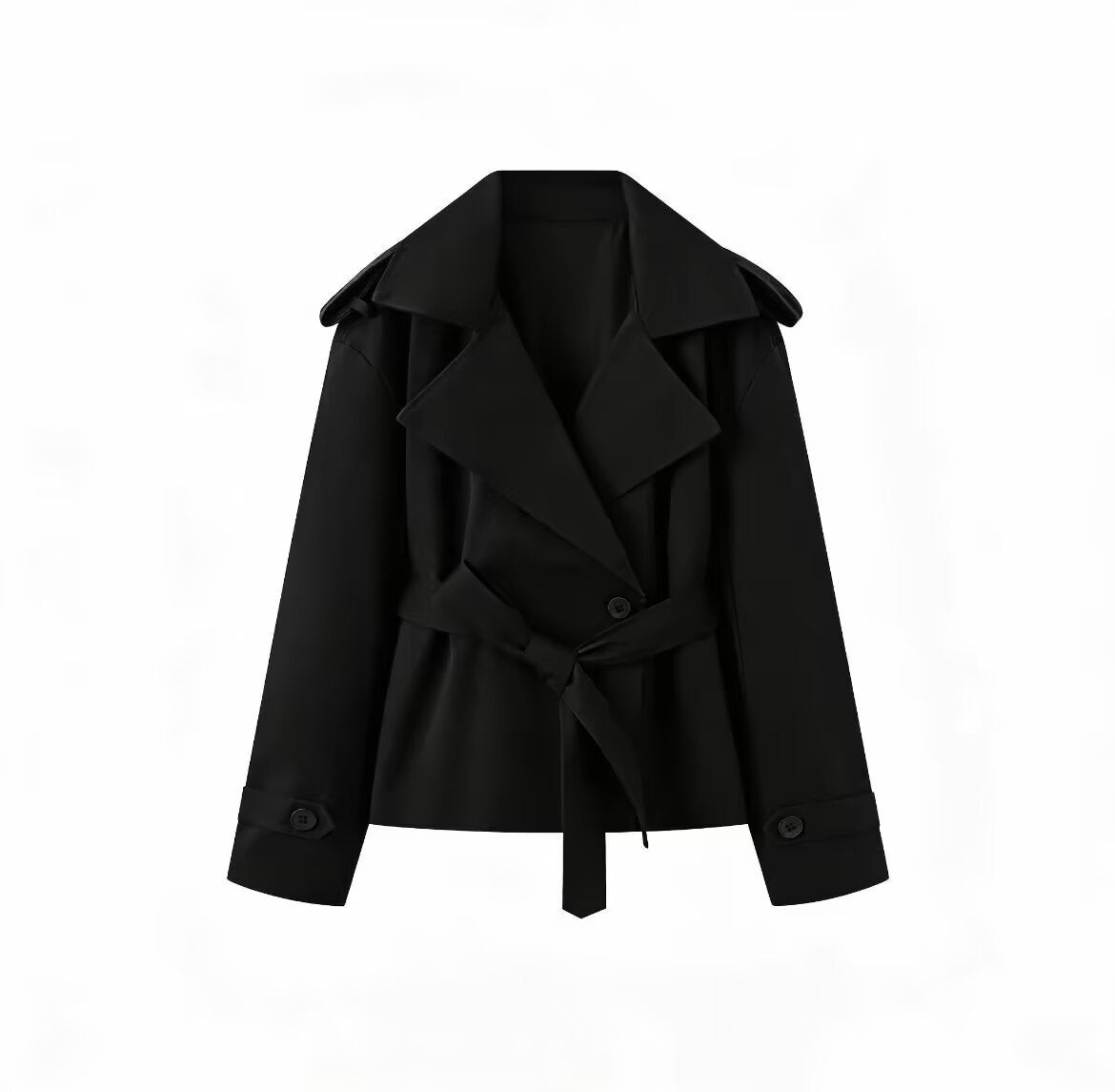Women's Short Cut Trench Coat with Waist Belt and Wide Lapels Fashion Glam