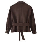 Women's Cropped Trench Coat in Suede Look with Ties and Epaulettes Fashion Glam