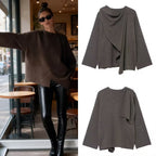 Women's Draped Oversized Cardigan with Hooded Collar and Wide Sleeves Fashion Glam