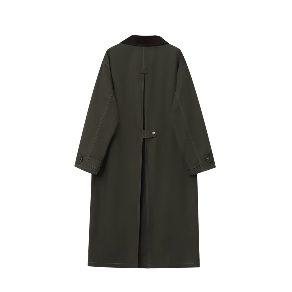 Women’s Long Waterproof Oversized Coat with Cord Collar, Snap Button Placket and Flap Pockets Fashion Glam