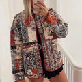 Women's patchwork quilted jacket with floral pattern, straight silhouette and patch pockets Fashion Glam