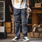 Men's cargo pants in utility look with multifunctional pockets and drawstring Fashion Glam