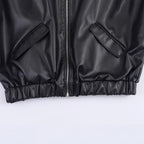 Women's Faux Leather Bomber Jacket with Contrasting Hood in Sweatstyle and Elastic Hem Fashion Glam