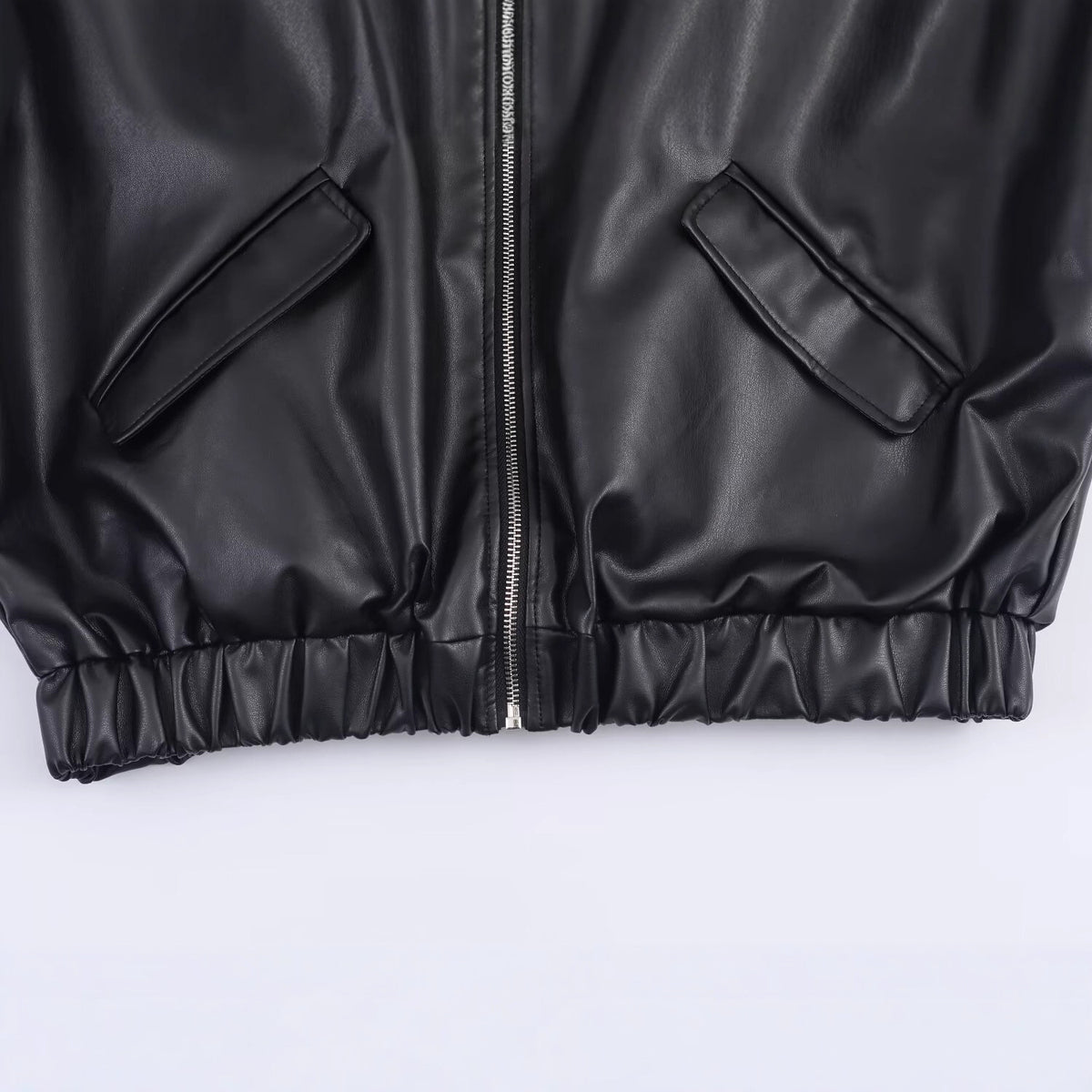 Women's Faux Leather Bomber Jacket with Contrasting Hood in Sweatstyle and Elastic Hem Fashion Glam