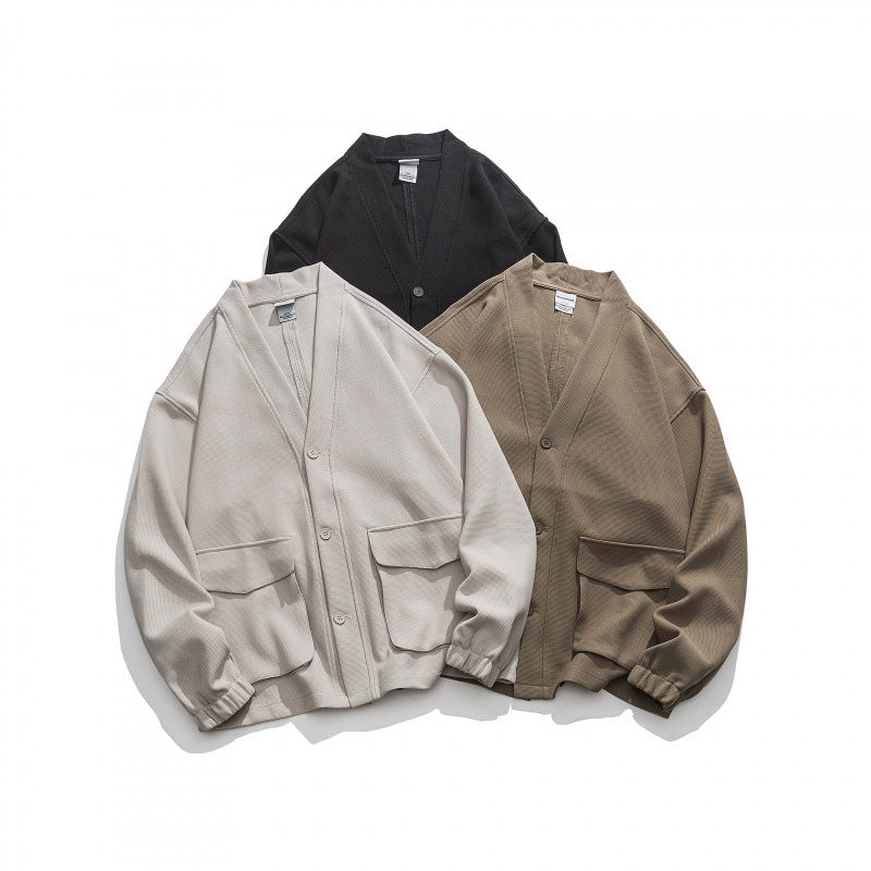 Unisex Oversize cardigan with large flap pockets and waffle texture Fashion Glam