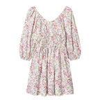 Women's floral dress with smocked waist and voluminous puff sleeves Fashion Glam