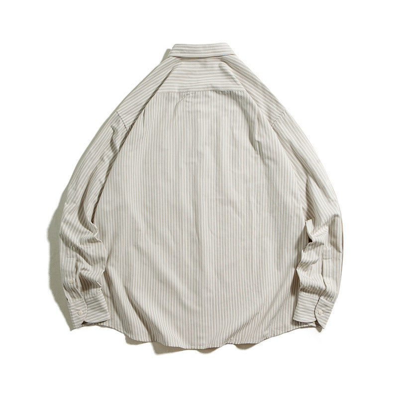 Men's Oversized Striped Shirt with Button Collar and Chest Pocket Fashion Glam