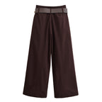 Women's high-waisted culotte pants with wide leg, pleats and statement belt Fashion Glam