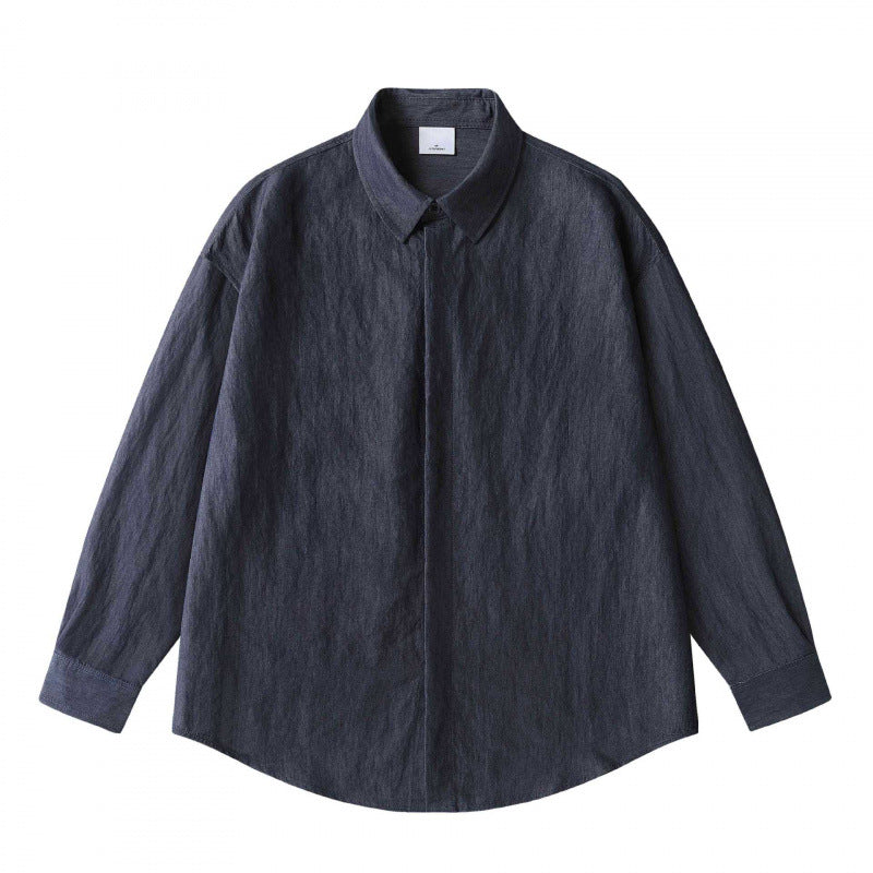 Unisex Oversize Linen Shirt with Concealed Button Placket and Dropped Shoulder Fashion Glam