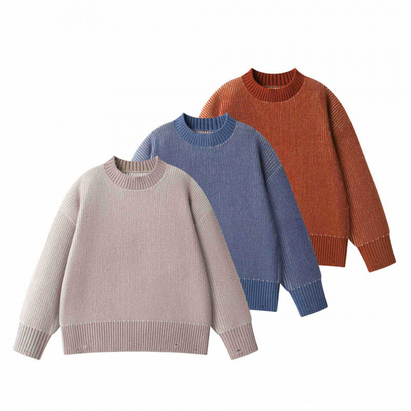 Unisex Oversize Knit Sweater with Round Neck, Ribbed Texture and Extended Hem Fashion Glam