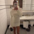 Women Figure-Hugging Long Sleeve Mini Dress with Emphasized Shoulder Area and Patch Pockets Fashion Glam