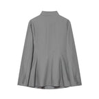 Women's Long Cut Blazer with Stand-up Collar and Full Length Button Placket Fashion Glam