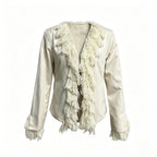 Women's short blazer with fringed shawl collar and decorative sleeve cuffs Fashion Glam