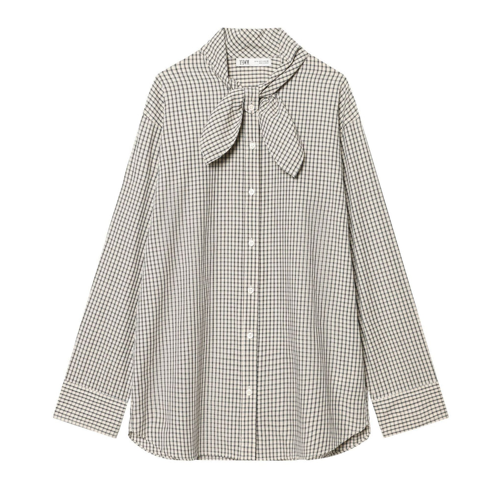 Ladies Checked Blouse Shirt with Bow Collar and Casual Fit Fashion Glam
