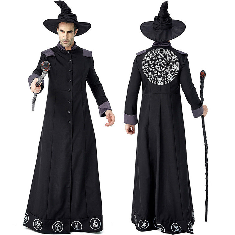 Men's magician costume with detailed symbols and elegant cape Fashion Glam