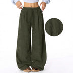 Women's Loose Cord Pants with Elastic Waistband, Drawstring, and Side Pockets Fashion Glam