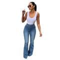 Women's High-Waisted Stretch Jeans with Flared Leg and Figure-Flattering Fit Fashion Glam