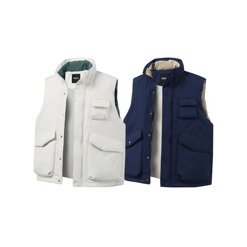 Unisex Padded Utility Vest with Stand-Up Collar and Flap Pockets Fashion Glam