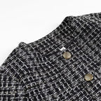 Women's Short Bouclé Tweed Jacket with Round Neckline and Decorative Buttons Fashion Glam