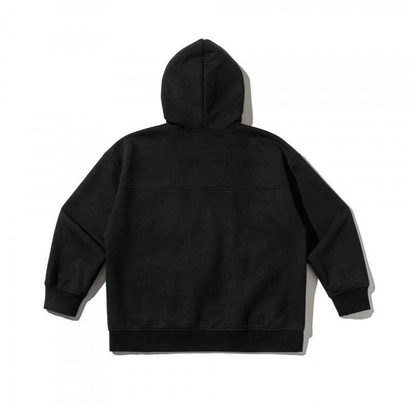 Unisex Oversize Hooded Zip Jacket made of Waffle Knit with Chest and Slash Pockets Fashion Glam