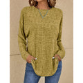 Women's Oversized Structured Knit Sweater with Round Neck and Pockets Fashion Glam
