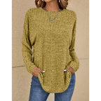 Women's Oversized Structured Knit Sweater with Round Neck and Pockets Fashion Glam