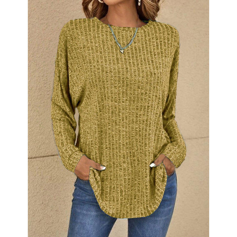 Women's Oversized Structured Knit Sweater with Round Neck and Pockets Fashion Glam