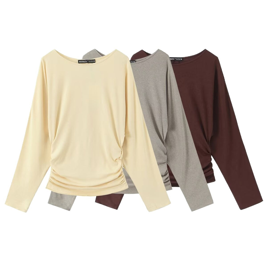 Women's long-sleeve shirt with side gathering and dropped shoulders Fashion Glam
