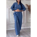 Women's Wide Linen Blend Pants with High Elastic Waistband, Drawstring and Palazzo Silhouette Fashion Glam