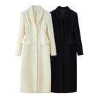 Women's tailored long coat with shawl collar and peplum waist Fashion Glam