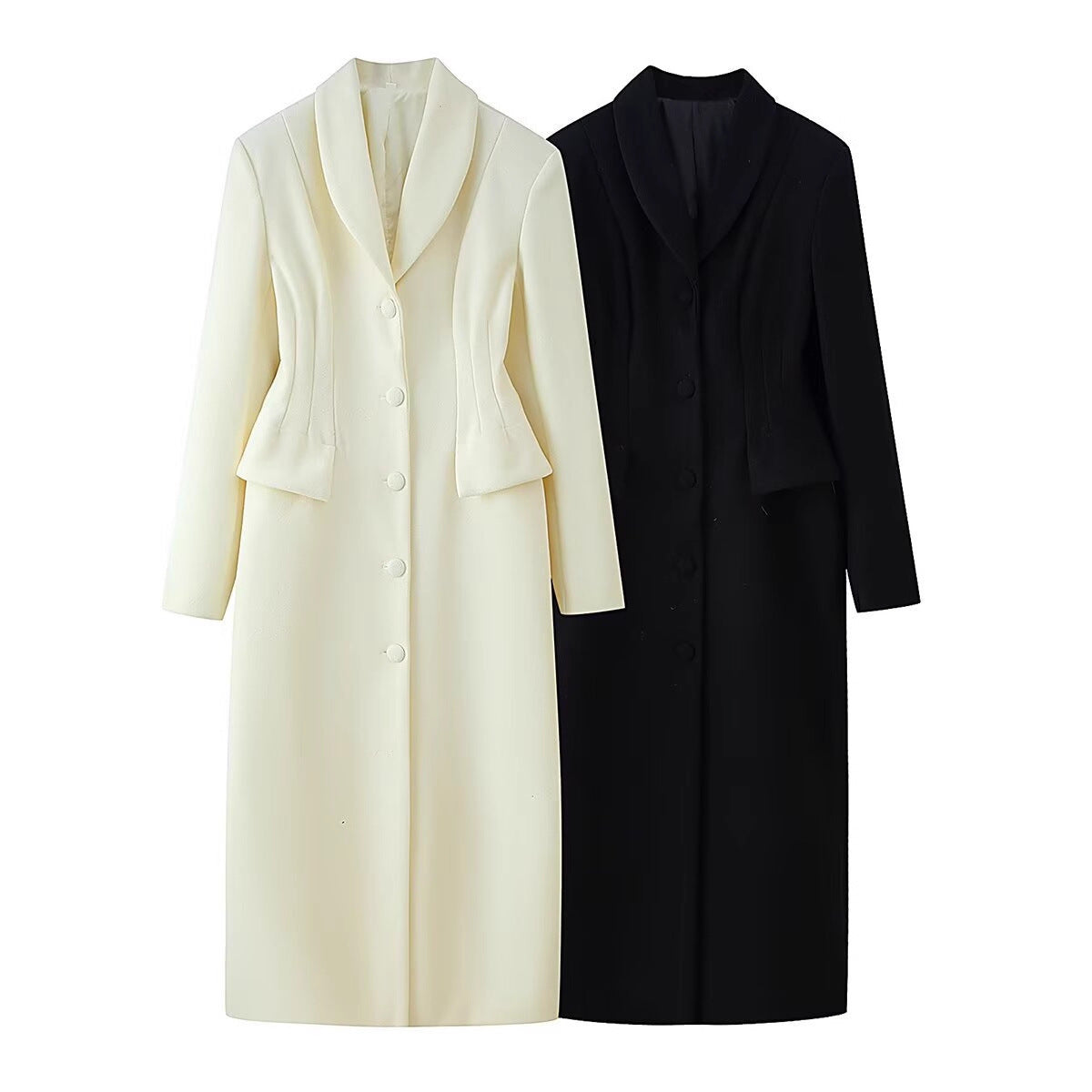 Women's tailored long coat with shawl collar and peplum waist Fashion Glam