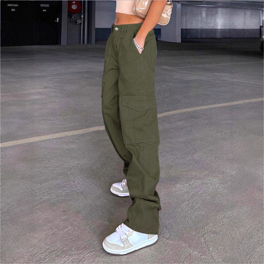 Women's wide cargo pants with high waist, patch flap pockets, and casual baggy fit Fashion Glam