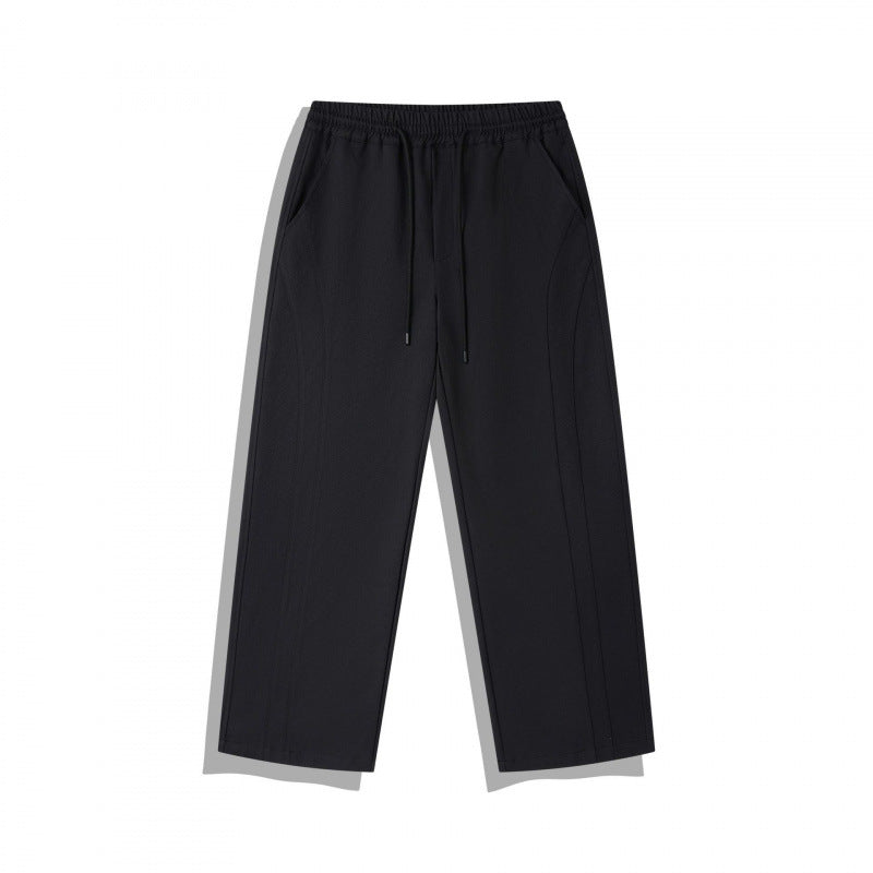 Unisex Wide Relaxed Pants with Elastic Waistband, Drawstring and Decorative Stitching Fashion Glam