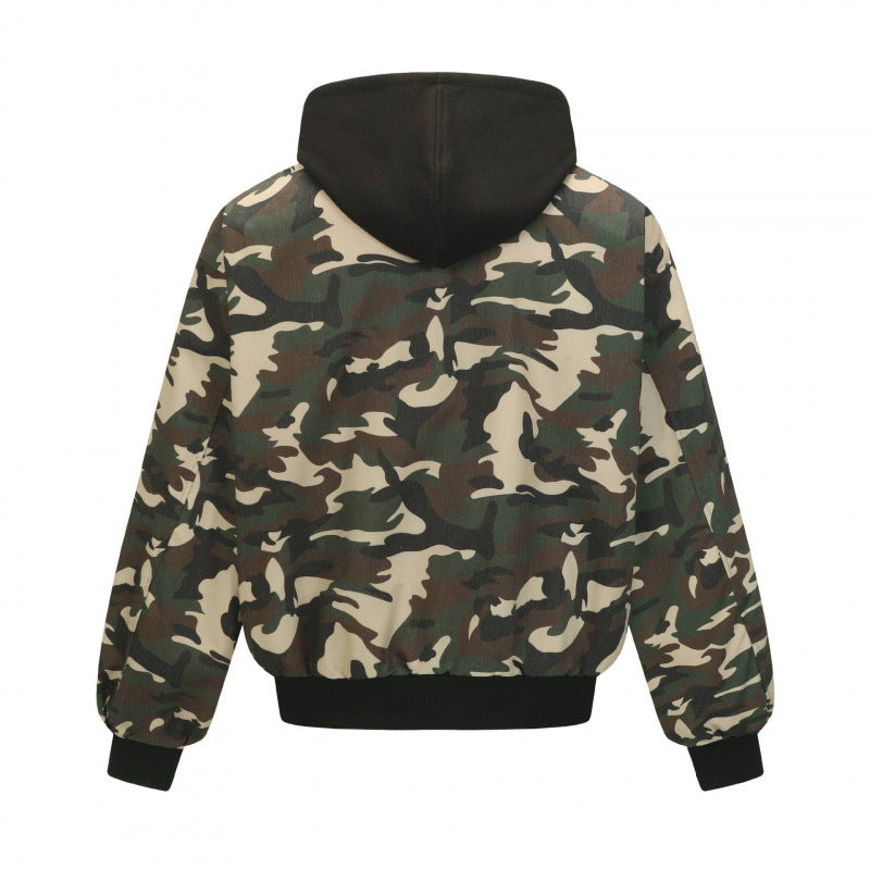 Unisex short-cut camouflage hoodie bomber jacket with padded lining and elastic cuffs Fashion Glam