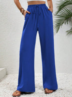 Women's Light Palazzo Pants with Elastic Waistband, Drawstring, and Side Pockets Fashion Glam