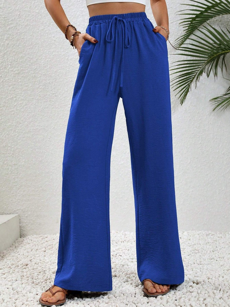 Women's Light Palazzo Pants with Elastic Waistband, Drawstring, and Side Pockets Fashion Glam