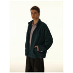 Men's Loose Canvas Overshirt with Stand-Up Collar, Patch Pockets and Distinctive Stitching Details Fashion Glam