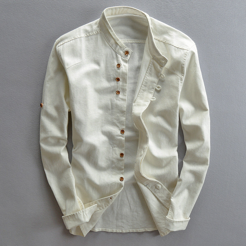 Men's Stand Collar Shirt with Hidden Button Placket and Modern Details Fashion Glam