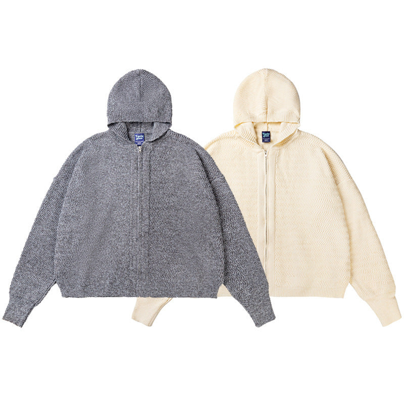 Unisex Knit Hooded Jacket with Textured Pattern and Full Zip Fashion Glam