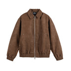 Men's leather-like blouson with shirt collar, two-way zipper, and elastic hem Fashion Glam