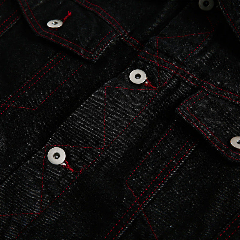 Unisex Boxy Denim Jacket with contrasting decorative stitching and flap pockets Fashion Glam