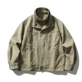 Men's Oversized Canvas Jacket with Stand-Up Collar, Snap Button Front and Concealed Zipper Interior Insert Fashion Glam