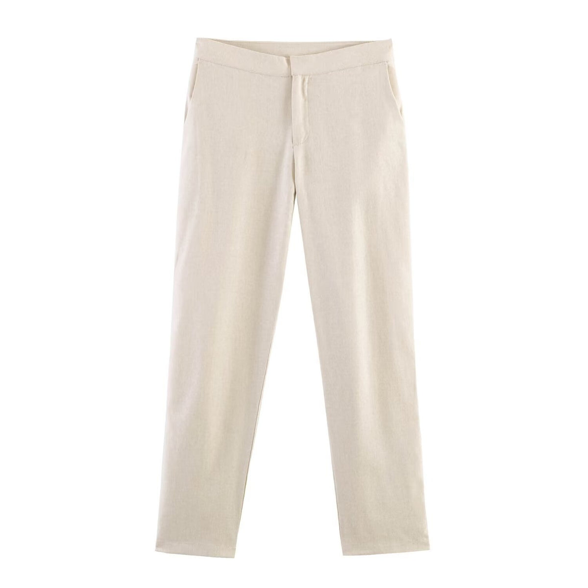 Women's Slim Straight Fabric Trousers with Concealed Zipper and Side Pockets Fashion Glam