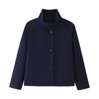 Women's Boxy Short Jacket with High Stand Collar and Concealed Button Placket Fashion Glam