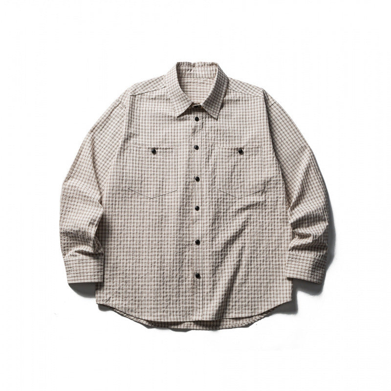 Men's Boxy Overshirt made of lightweight cotton blend with fine check pattern and chest flap pockets Fashion Glam