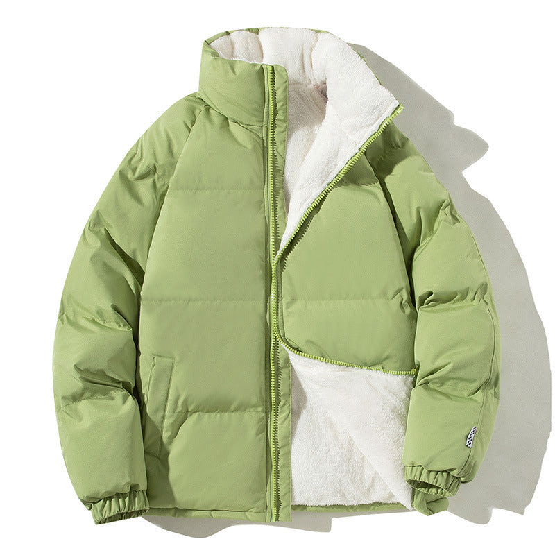 Women's Oversized Puffer Jacket with Teddy Lining, Stand Collar and Patch Pockets Fashion Glam